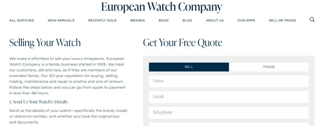 European Watch Company homepage screenshot