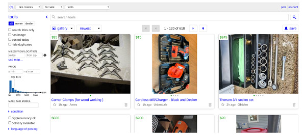Craigslist sell tools for cash