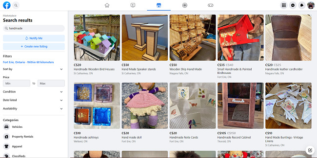 Facebook Marketplace handmade items