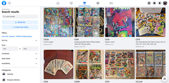 Facebook Marketplace sell comics
