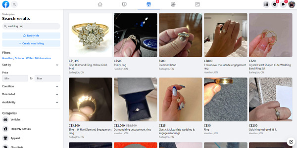 Facebook Marketplace sell wedding ring