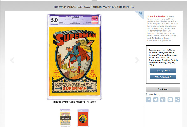 Heritage Auction sell old comic books