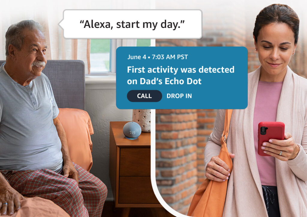 image of a woman receiving a safety confirmation message from Alexa Emergency Assist