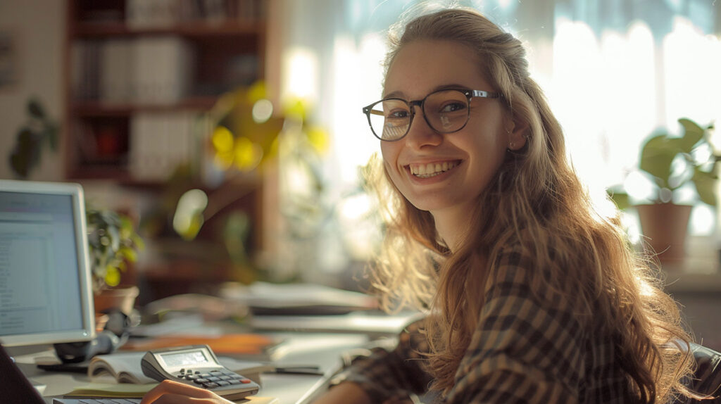 photo of a happy female employee getting a cash advance from EarnIn