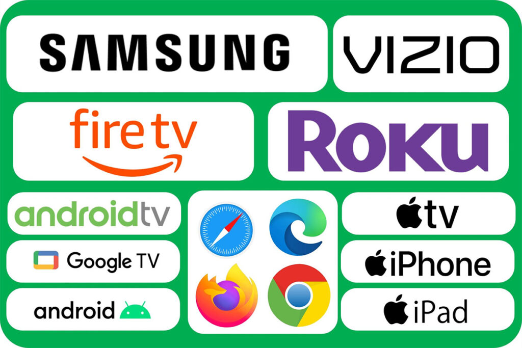 illustration of devices that are compatible with Frndly TV