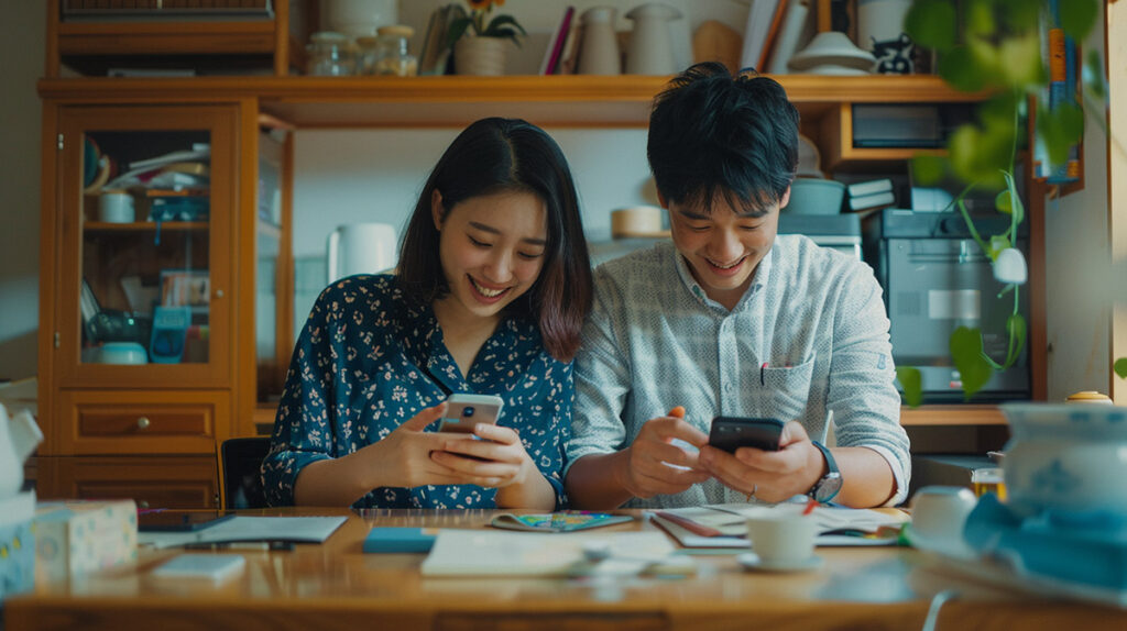photo of a couple texting each other in the Honeydue budgeting app