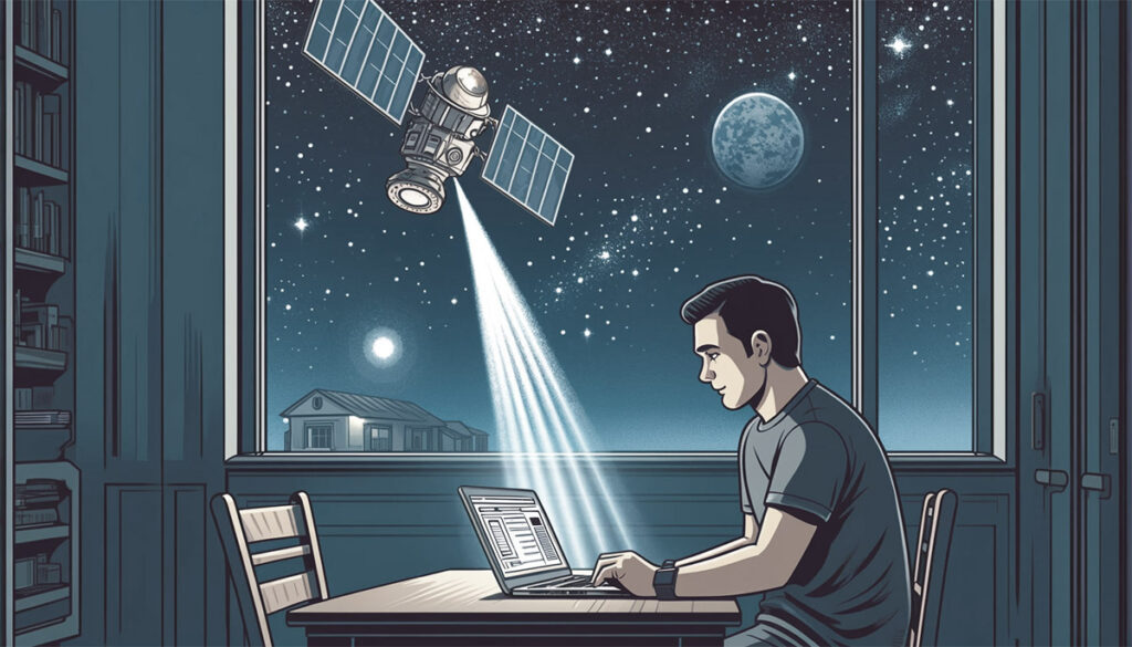 illustration of a man using satellite internet