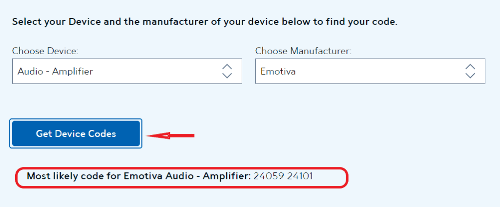 Click on Get Device codes and you will find the list of available codes for your Audio device