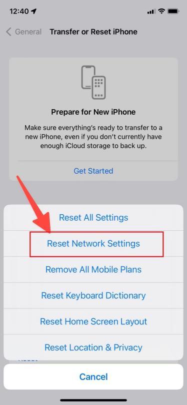 Click on reset network settings