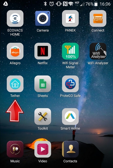 Tether App on a Smartphone