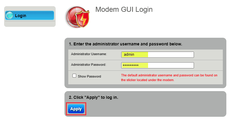 Login to the CenturyLink modem or router using the login credentials