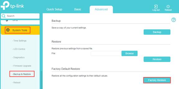 Resetting TP-Link Router Using Web Interface