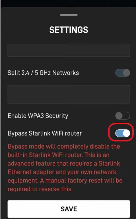 Turn on the Bypass Starlink WiFi