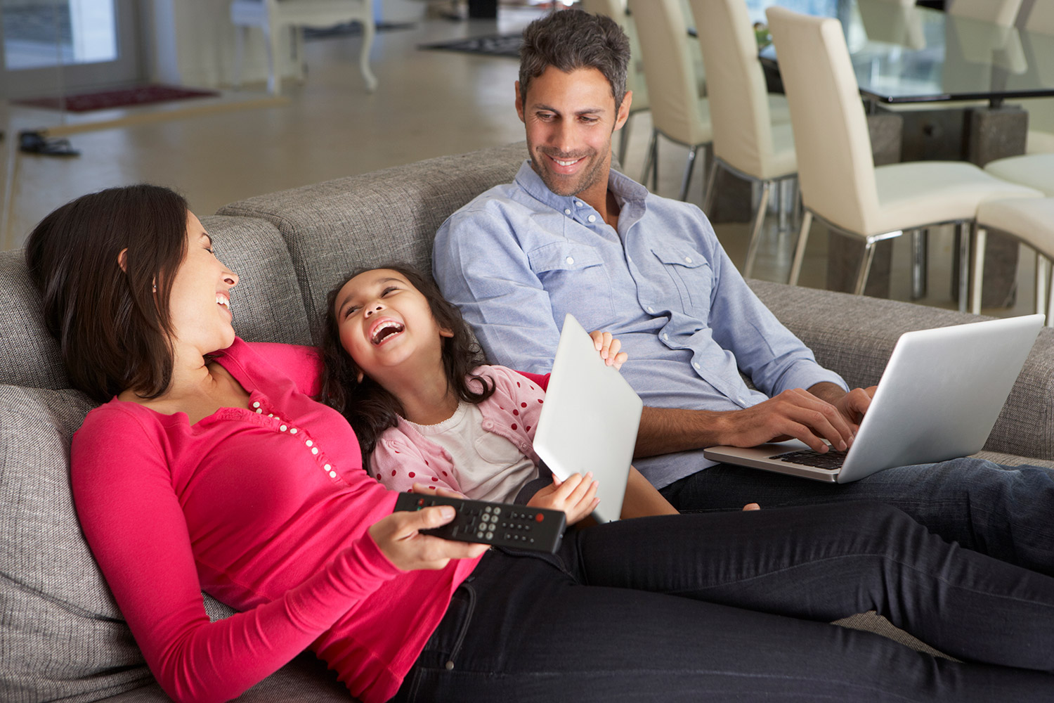 photo of a family using the internet