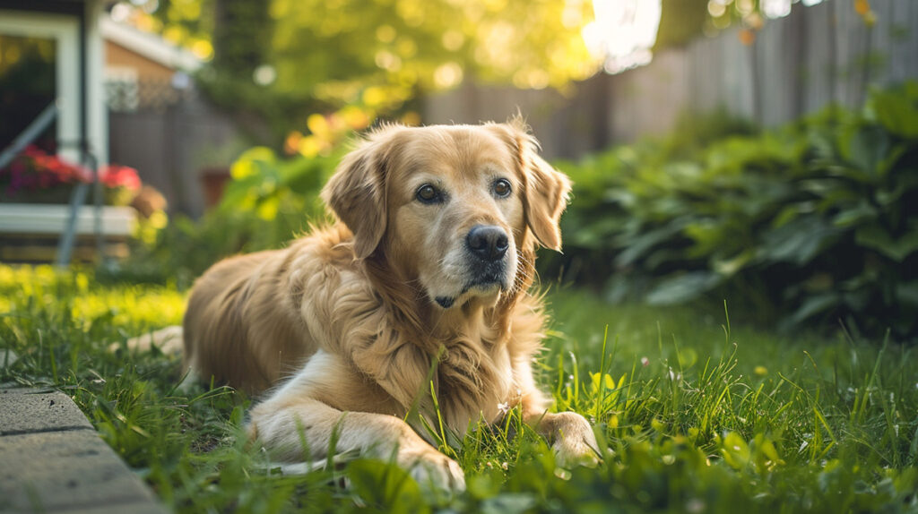 photo of a dog outside in the yard