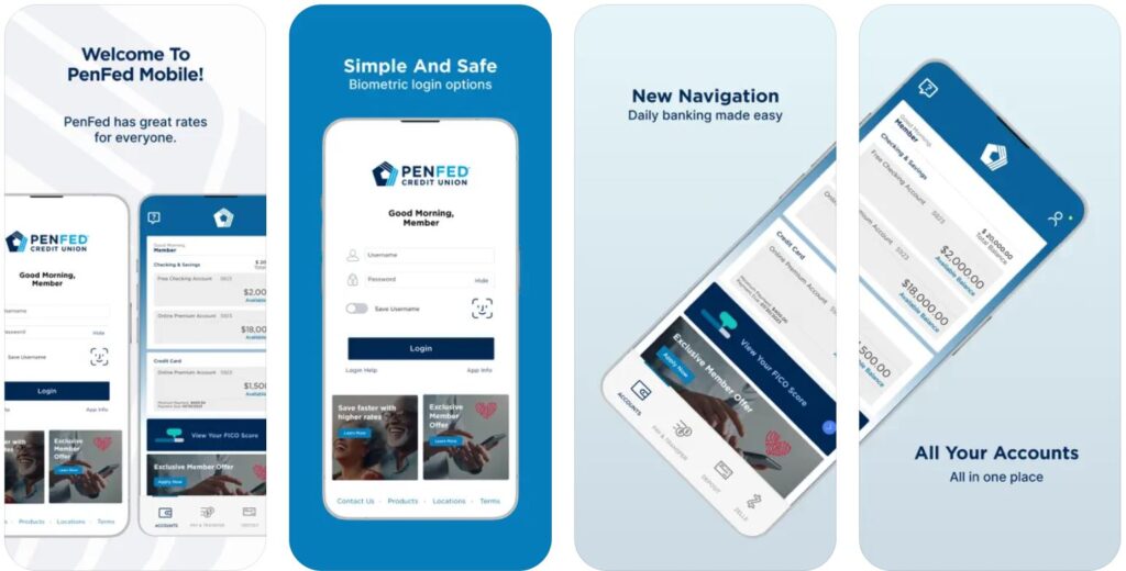 screenshots of the PenFed app