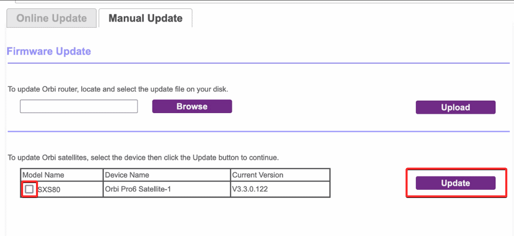 Choose the Orbi Model to update