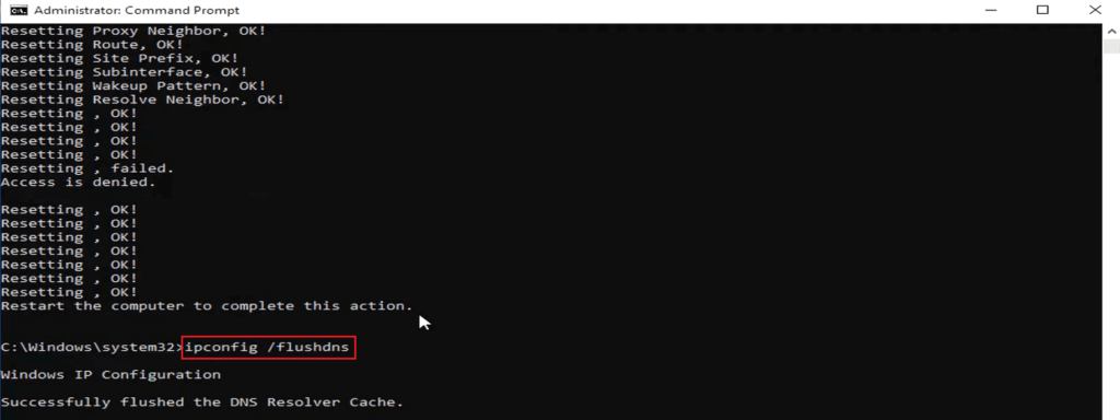 Command ipconfig flushdns