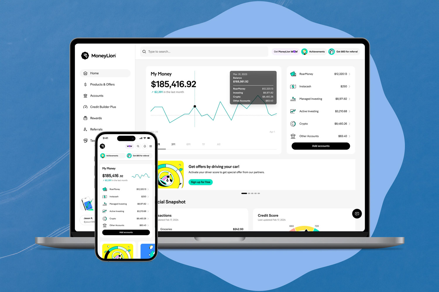 promotional screenshots of the MoneyLion app