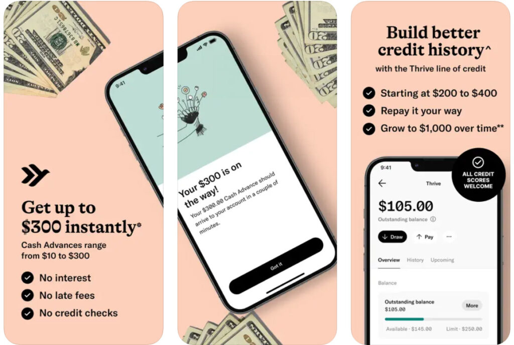 screenshots of the Empower cash advance app