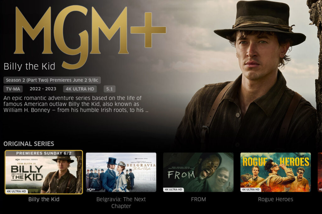 screenshot of the MGM+ home screen