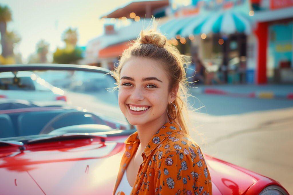 photo of a woman using her car to get a Yendo credit card