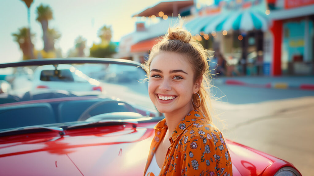 photo of a woman using her car to get a Yendo credit card