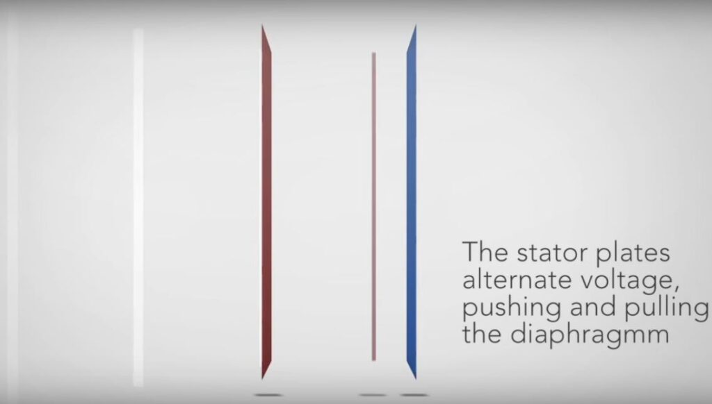 The stator plates alternate voltage