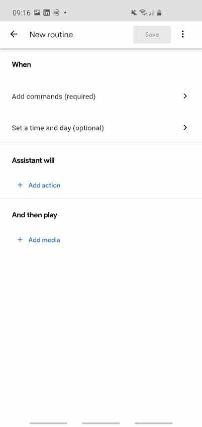 Screenshot of Google Home app 'create routine'