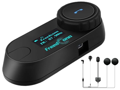 FreedConn Motorcycle Bluetooth Headset TCOM-SC BT5.0 Motorcycle Bluetooth Communication Systems 2 Riders 800M Helmet Intercom Share Music with LCD Screen FM