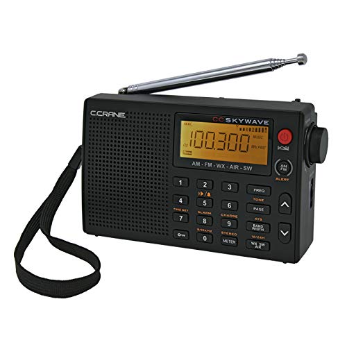 C Crane CC Skywave AM, FM, Shortwave, Weather and Airband Portable Travel Radio with Clock and Alarm