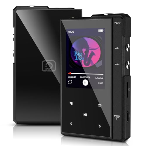 96GB MP3 Player with Bluetooth 5.0, Phinistec Z6 Digital Audio Player with Speaker, Portable Music Player Metal Body & Glass Back, FM Radio, E-Book, Voice Recorder, Supports up to 256GB