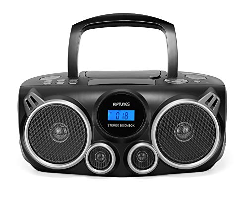 RIPTUNES Portable CD Player Bluetooth Stereo Sound System Digital AM FM Radio, MP3 CD Boombox USB SD PALYBACK with Enhanced Bass, Aux in, Headphone Jack, CD-R/CD-RW Compatible LCD CLOCK Display, Black