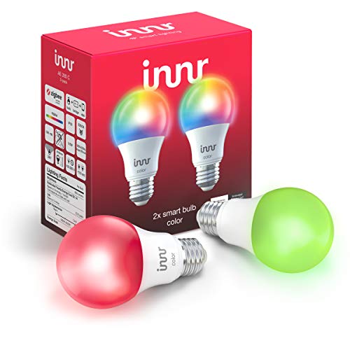 innr Smart Light Bulbs A19 That Work with Philips Hue*, Alexa, Hey Google, SmartThings (Hub Required) & Zigbee, Hue Lights with E26 Base, Color, Smart Light 60W Equivalent, 2-Pack