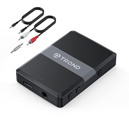 TROND Bluetooth 5.0 Transmitter Receiver, Bluetooth Adapter for TV, 2-in-1 Wireless Audio Transmitter for PC MP3 Gym Airplane, Bluetooth Receiver for Speakers Headphones Boat Car