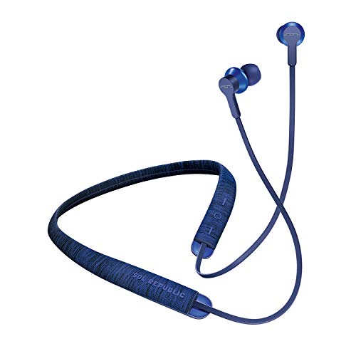 Sol Republic Shadow Fusion Bluetooth Earbuds, Blue 10-Hour Playtime Comfortable Knit Tech Fiber Collar Magnetic Connection Earbuds Flexible Compact Storage Convenient Carrying Case