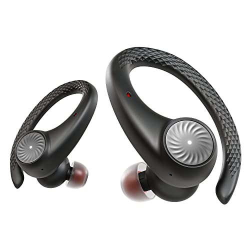 Tribit True Wireless Earbuds Bluetooth Headphones 65H Playtime Sports Earbuds with Earhook, IPX8 Waterproof Over-Ear Buds Built-in Mic Bluetooth 5.2 Headsets for TV Phone Laptop Black, MoveBuds H1