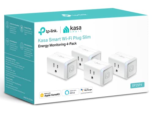 Kasa Smart Plug Mini 15A, Apple HomeKit Supported, Smart Outlet Works with Siri, Alexa & Google Home, UL Certified, App Control, Scheduling, Timer, 2.4G WiFi Only, (Pack of 4) (EP25P4), White