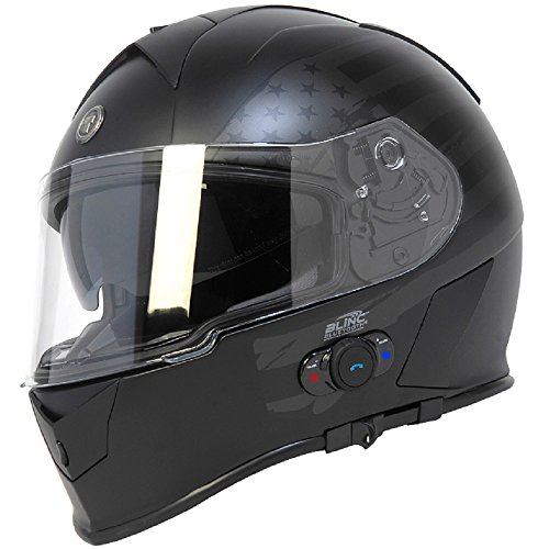 Torc T14B Bluetooth Integrated Mako Full Face Helmet with Flag Graphic (Flat Black, XX-Large)