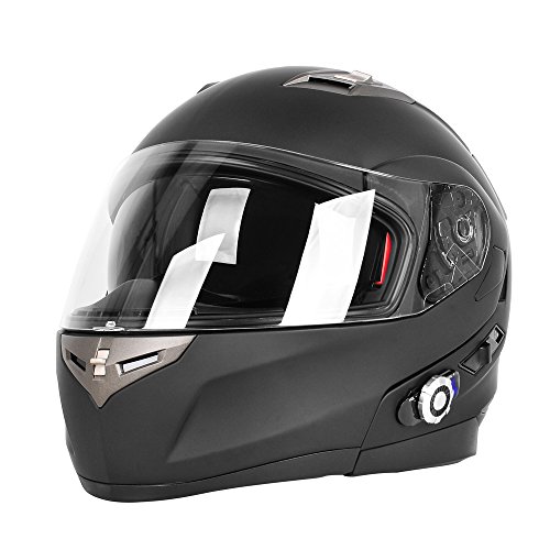 FreedConn Motorcycle Helmet Bluetooth Built-in,BM2-S 2-Way Intercom Communication Range 500M,Visors,FM Radio,siri, Integrated Modular DOT Bluetooth Motorbike Flip-up Helmet (X-Large, Matte Black)