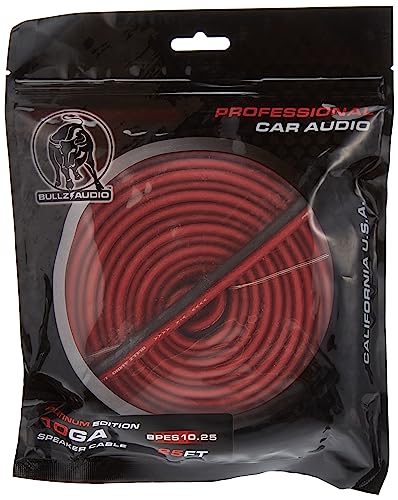 Bullz Audio BPES10.25 25' True 10 Gauge AWG Car Home Audio Speaker Wire Cable Spool (Clear Red/)