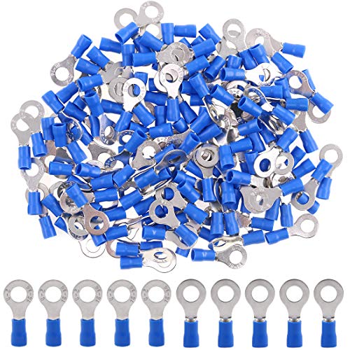 Hilitchi 100Pcs 16-14AWG Insulated Terminals Ring Electrical Wire Crimp Connectors (Blue, M6)