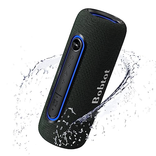 Bobtot Portable Bluetooth Speaker Wireless Speaker, TWS Stereo Sound Bluetooth 5.0 Waterproof IPX5 Built-in Mic with RGB Lights for Home Indoors and Outdoors Party…