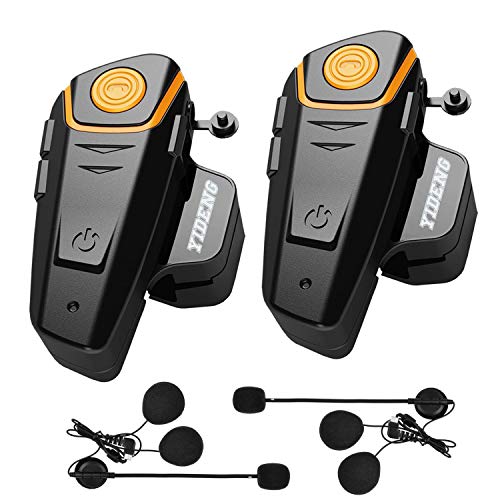 Motorcycle Helmet Bluetooth Headset,Yideng BT-S2 Intercom Interphone 1000m Walkie-Talkie Headphone Skiing ATV Dirt Bike Helmet Waterproof Wireless Communication Up to 3 Riders Yellow (2 Pack