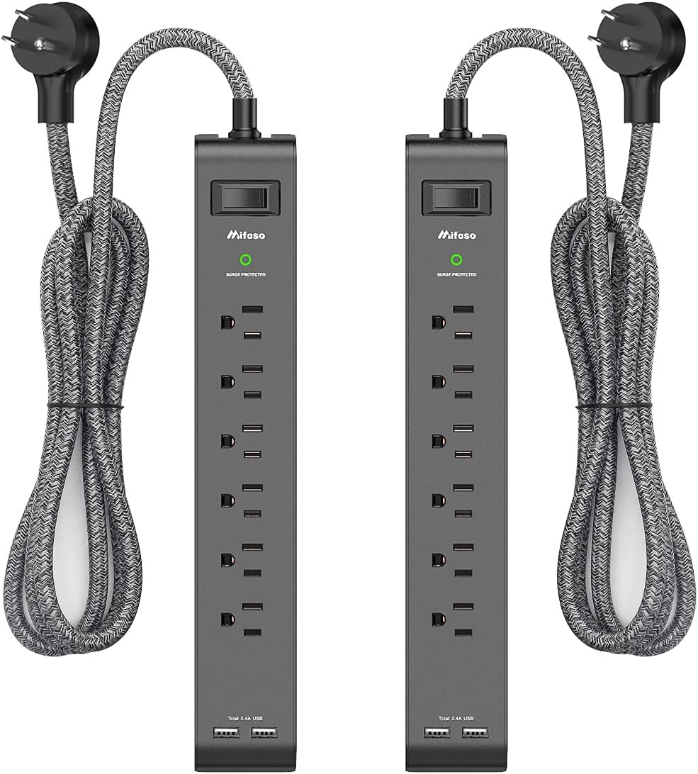 2 Pack Surge Protector Power Strip with 6 Outlets 2 USB Ports 5-Foot Long Heavy-Duty