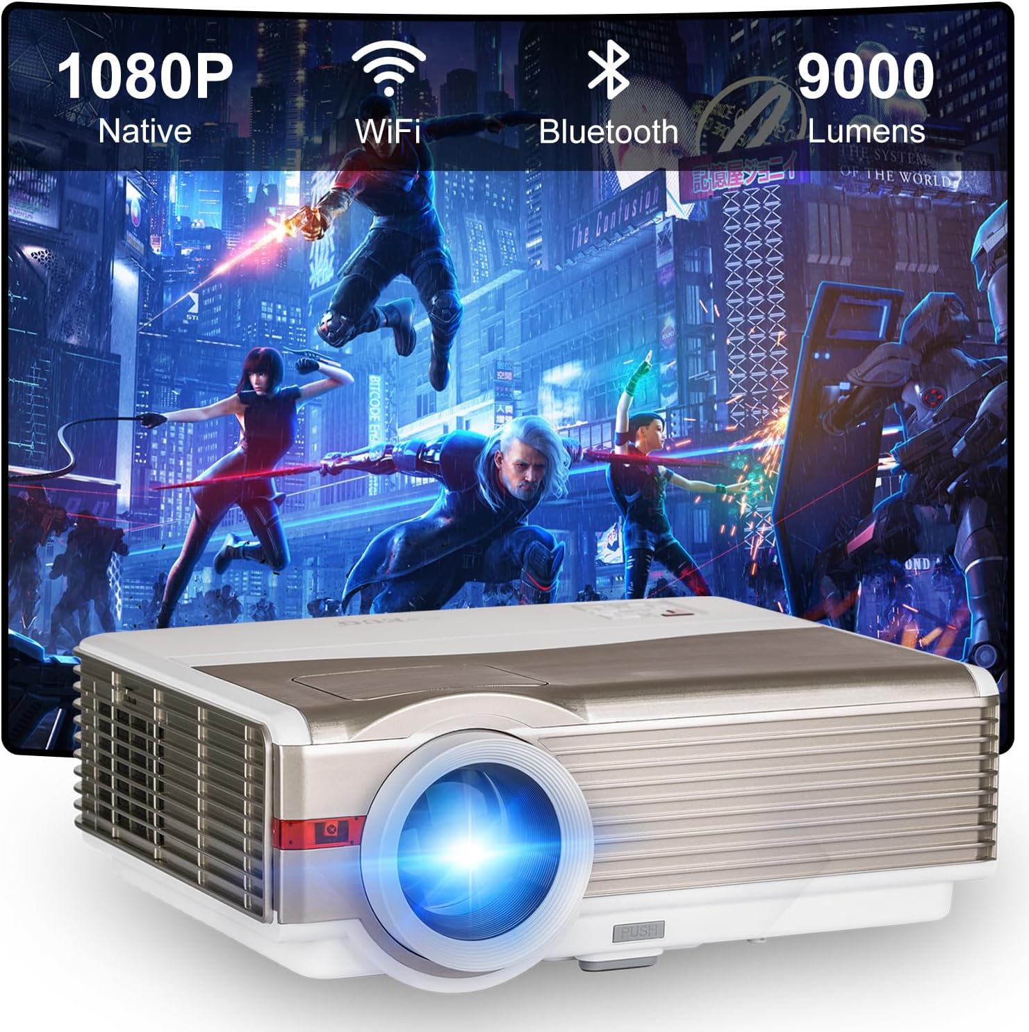 Native 1080P Full HD WiFi and Bluetooth Outdoor Projector with Speaker