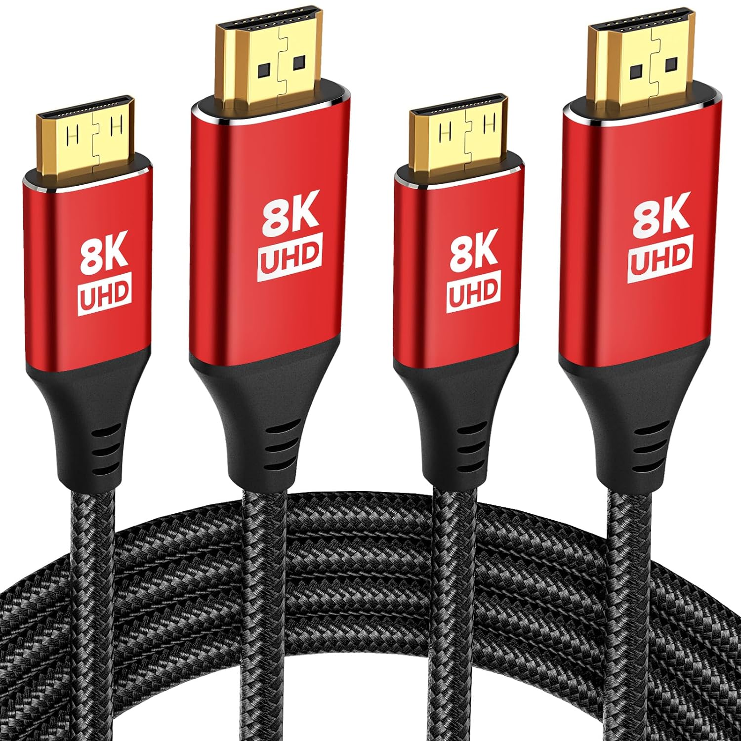 10K 8K Mini HDMI to HDMI Cable 6FT 2 Pack, 48Gbps Ultra High Speed 8K@60Hz 4K@120Hz HDMI 2.1