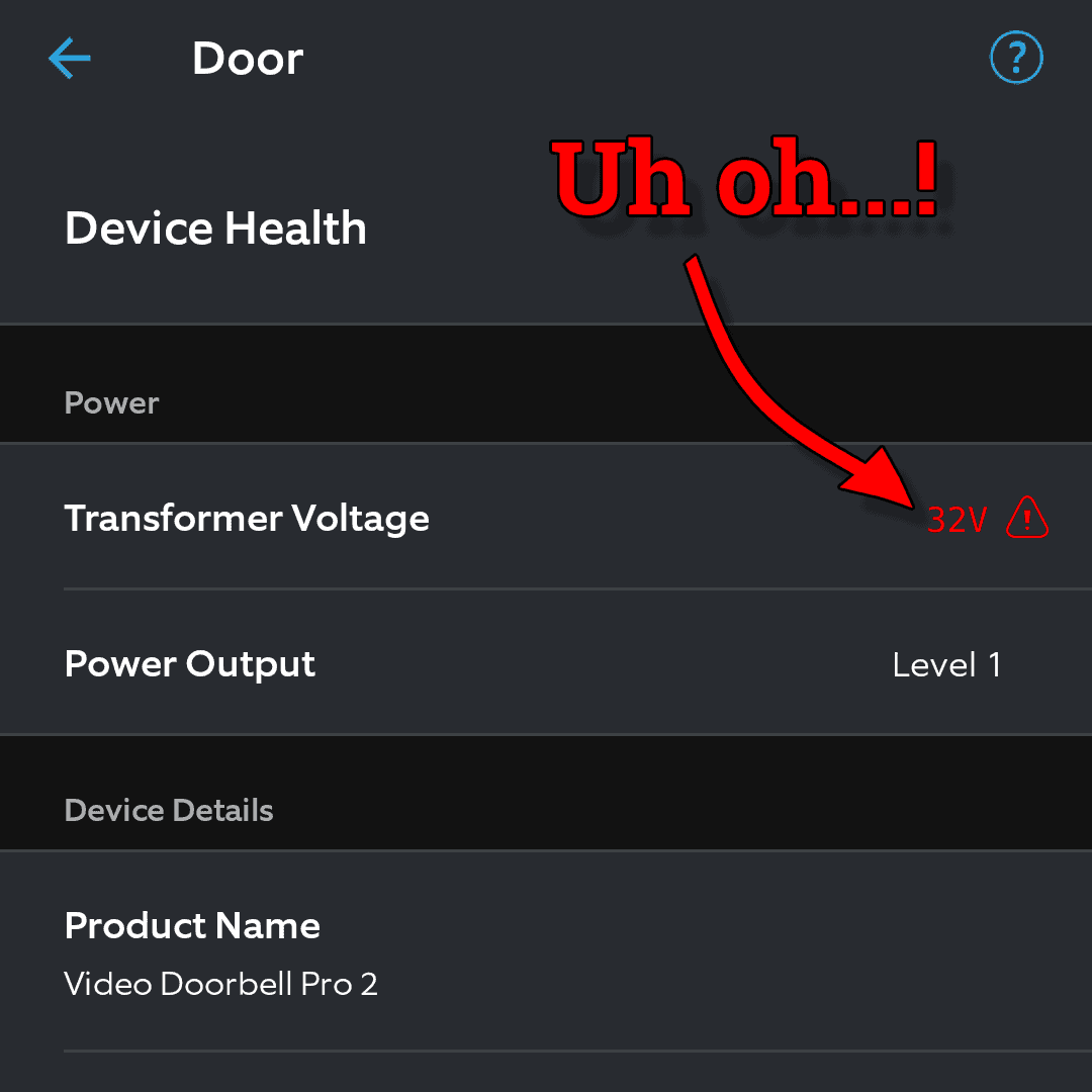 A Ring doorbell voltage warning