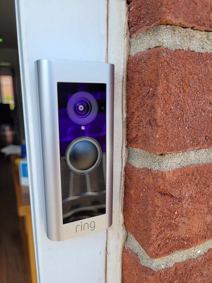 A newly installed Ring Doorbell Pro 2 on my door frame