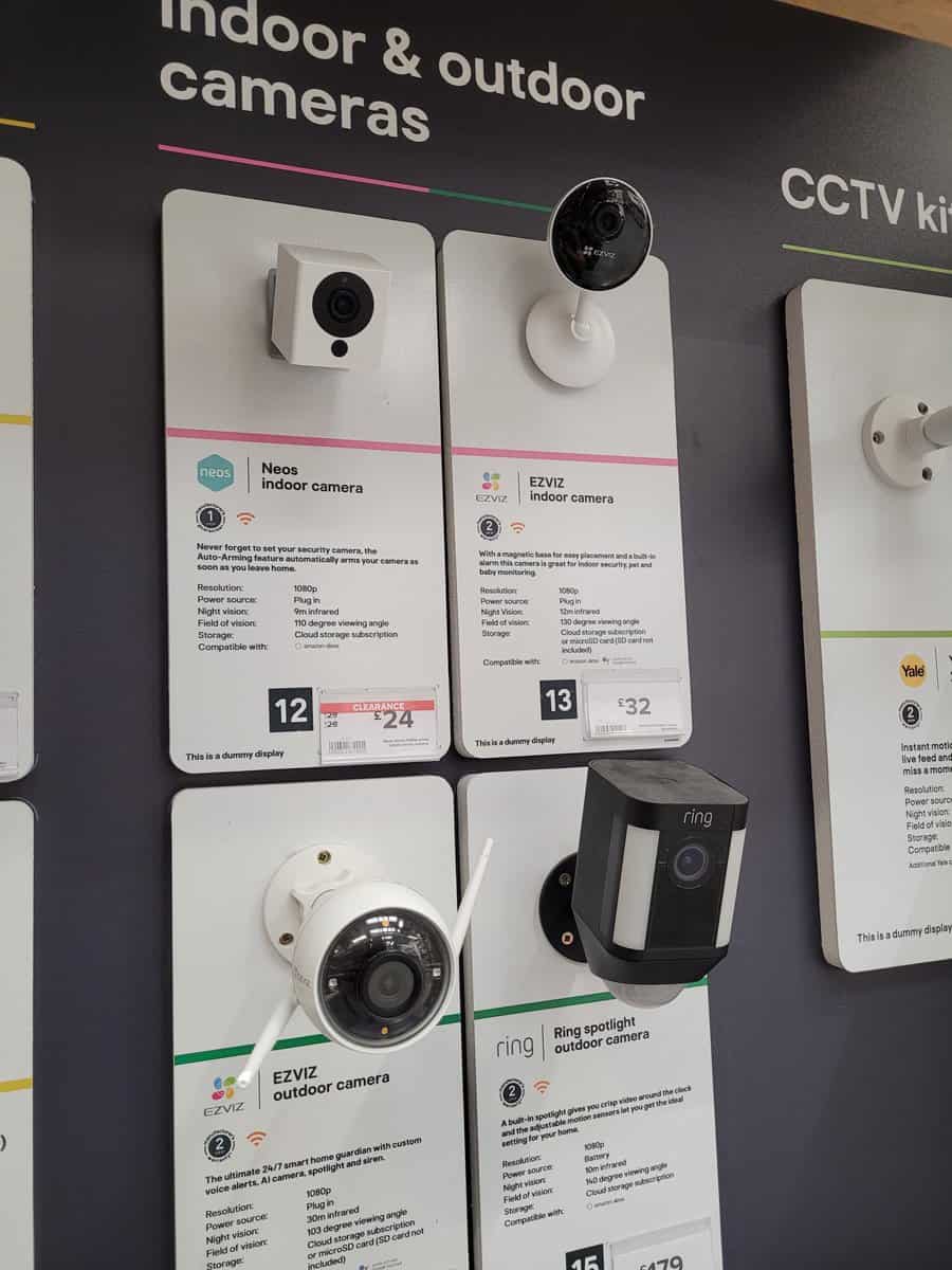 A range of smart cameras including from EZVIV Neos and Ring